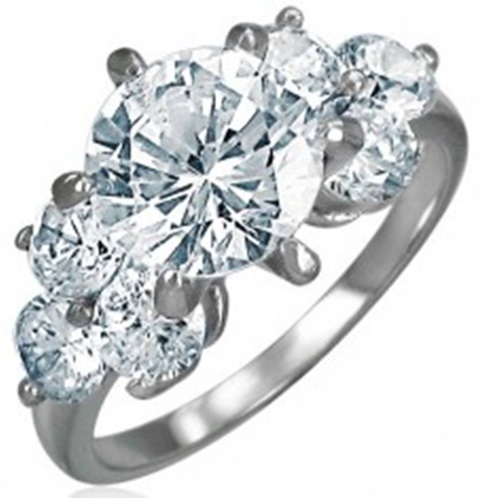 Šperky eshop Zásnubný prsteň z ocele 316L - žiarivé okrúhle zirkóny čírej farby - Veľkosť: 49 mm