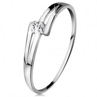 Briliantový prsteň v bielom 14K zlate - rozdelené lesklé ramená, číry diamant - Veľkosť: 49 mm