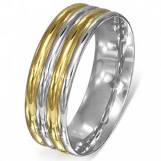 Prsteň z ocele - zaoblené pásy strieborno-zlatej farby - Veľkosť: 51 mm