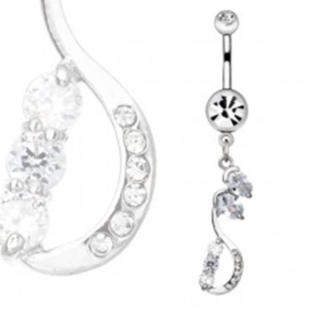 Šperky eshop Oceľový piercing do bruška - esovitá slučka s oválnymi zirkónmi