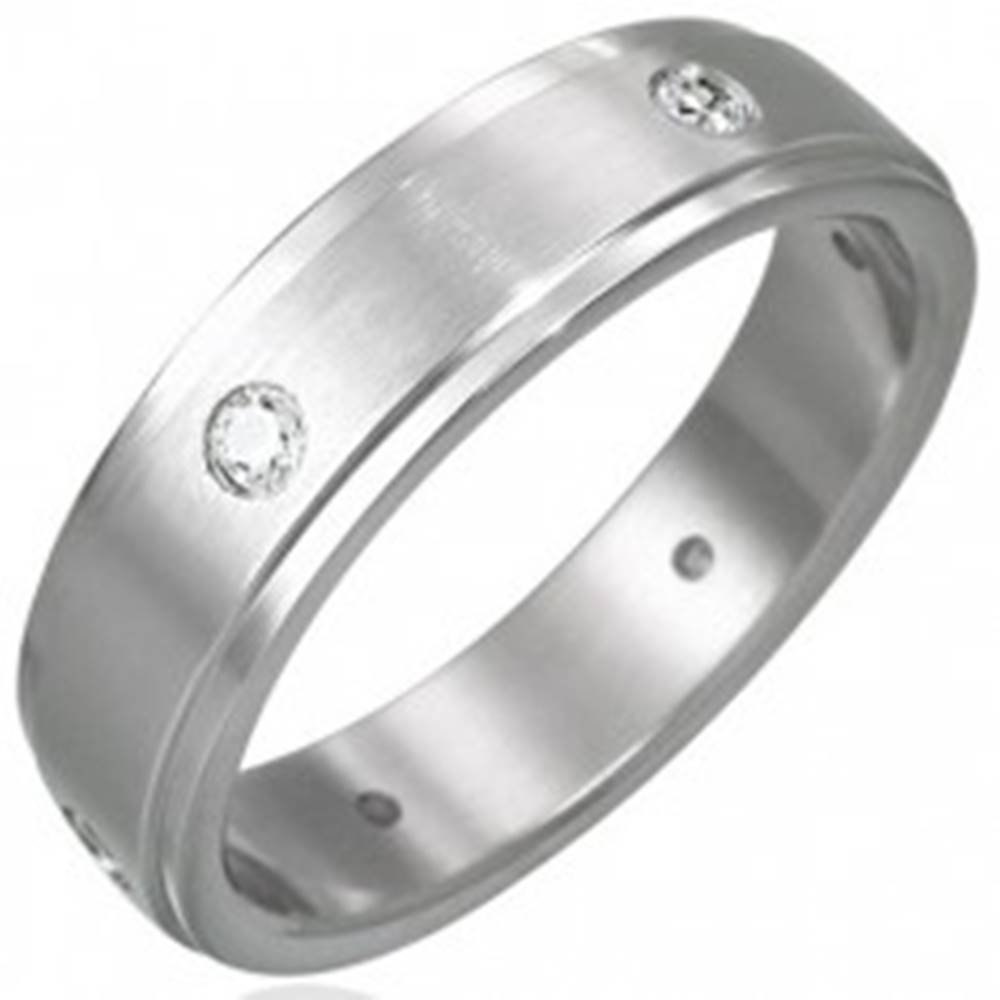 Šperky eshop Oceľový prsteň matný - 6 zirkónov po obvode - Veľkosť: 48 mm