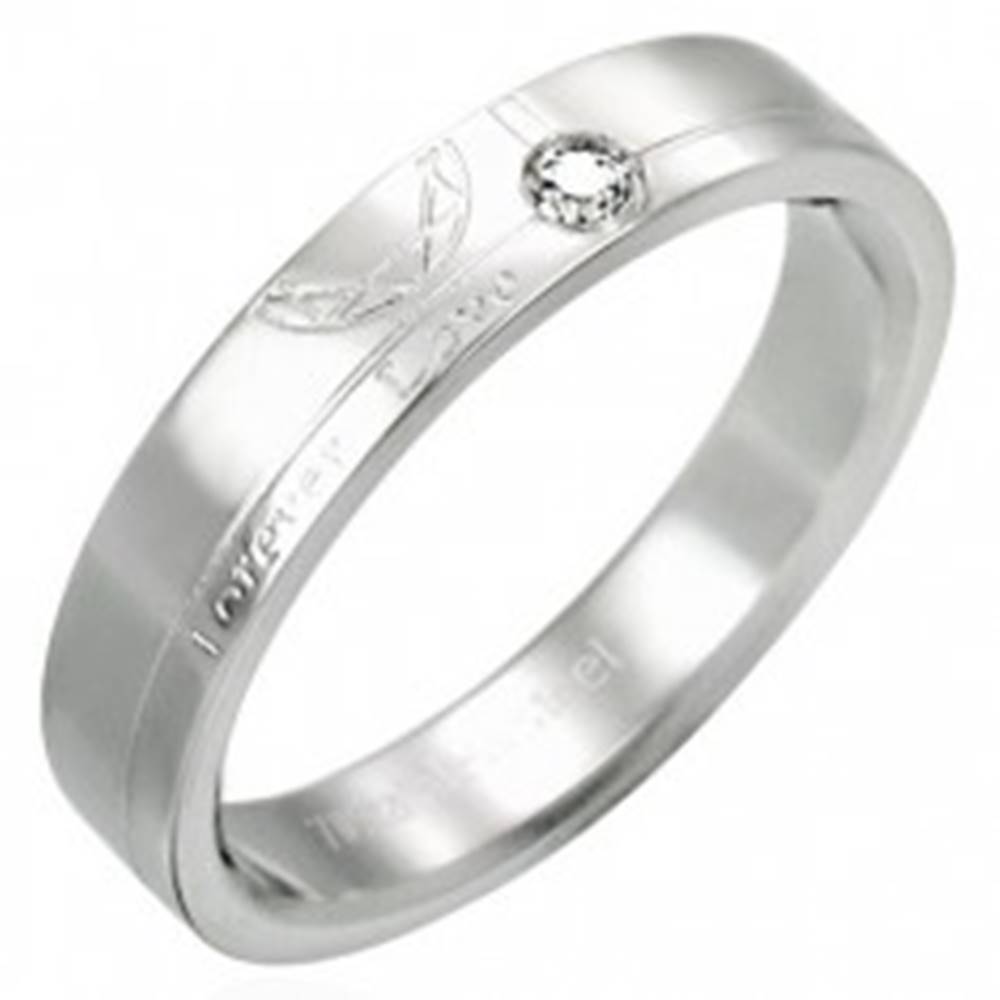 Šperky eshop Oceľový prsteň so zirkónom - Forever Love - Veľkosť: 51 mm