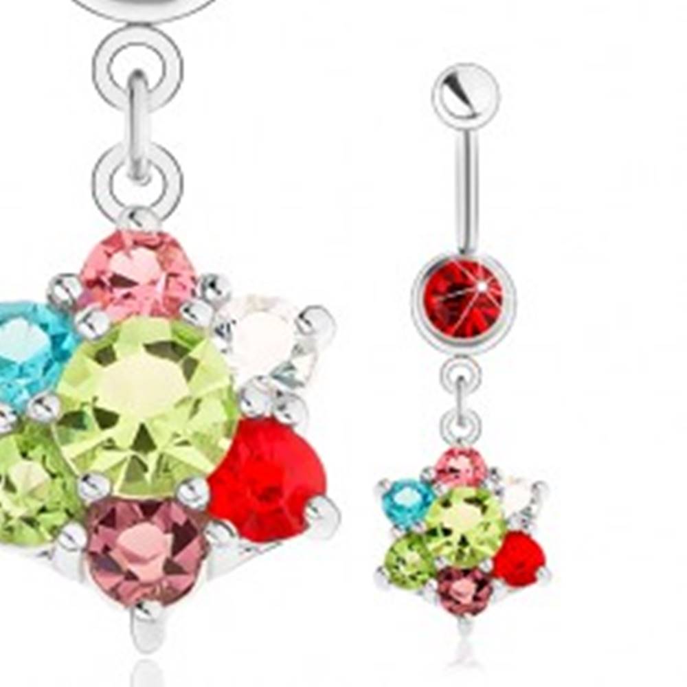 Šperky eshop Piercing do pupka, oceľ 316L striebornej farby, rôznofarebný zirkónový kvet