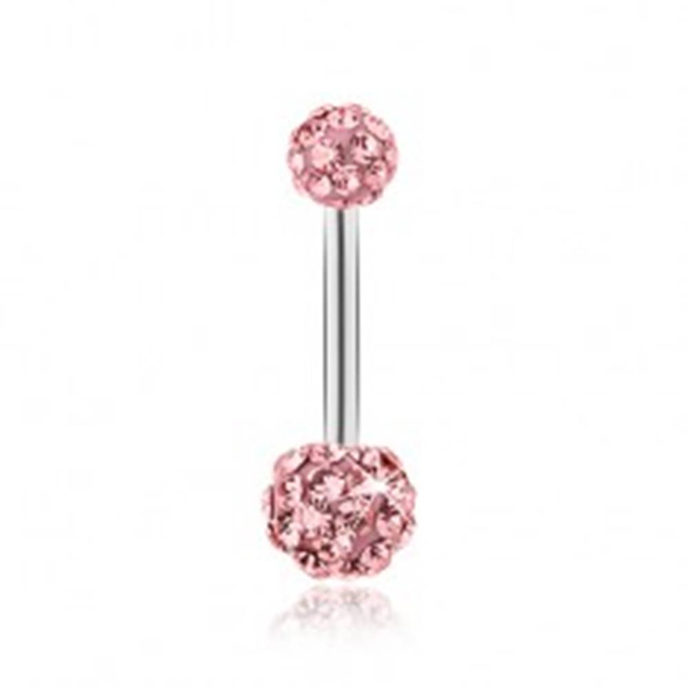 Šperky eshop Piercing z chirurgickej ocele, ružové guličky vykladané ligotavými zirkónmi