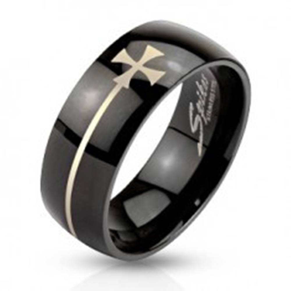 Šperky eshop Prsteň z ocele čiernej farby s maltézskym krížom - Veľkosť: 59 mm