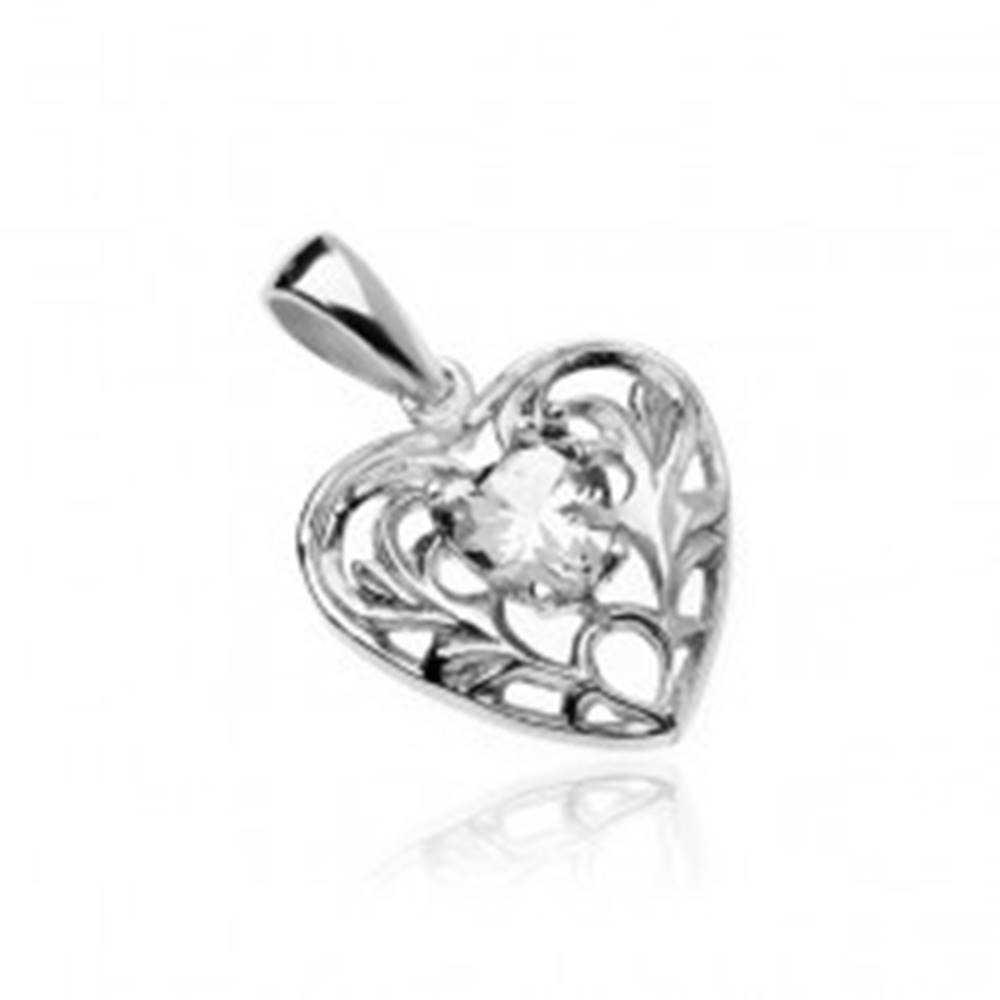 Šperky eshop Strieborný 925 prívesok - srdce s čírym zirkónovým srdiečkom a ornamentami
