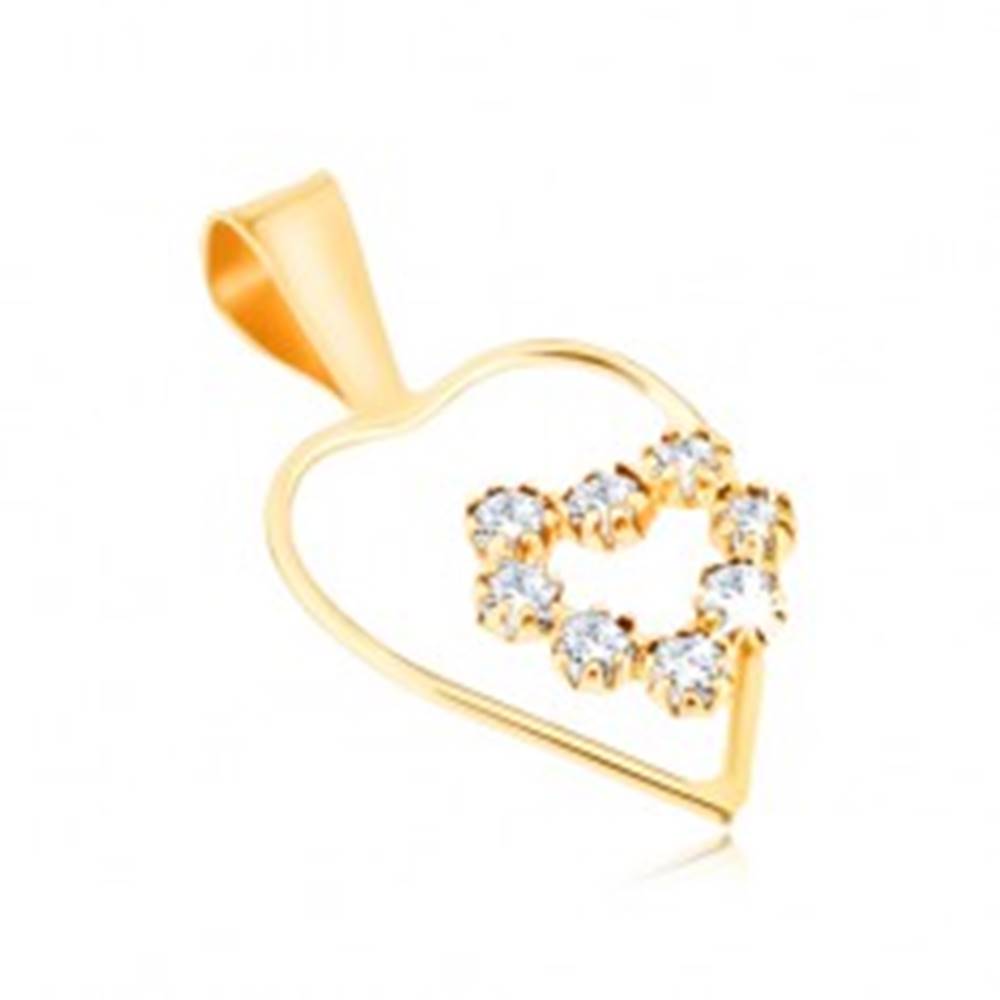 Šperky eshop Zlatý prívesok 375 - tenká línia kontúry pravidelného srdca, zirkónové srdce