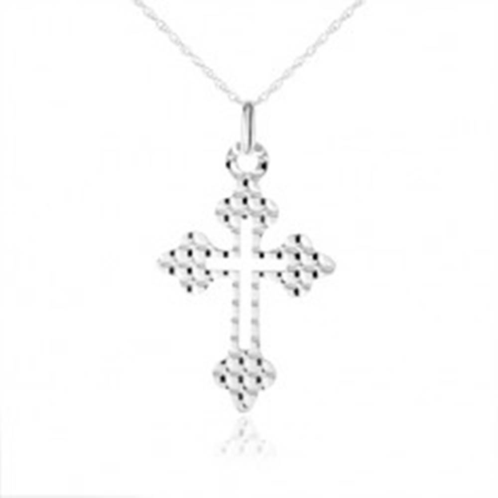 Šperky eshop Náhrdelník zo striebra 925, kríž - ozdobné ramená, guličky na povrchu