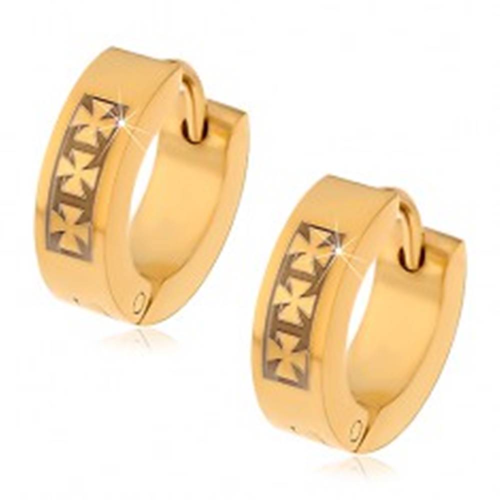 Šperky eshop Oceľové náušnice zlatej farby so vzorom troch maltézskych krížov