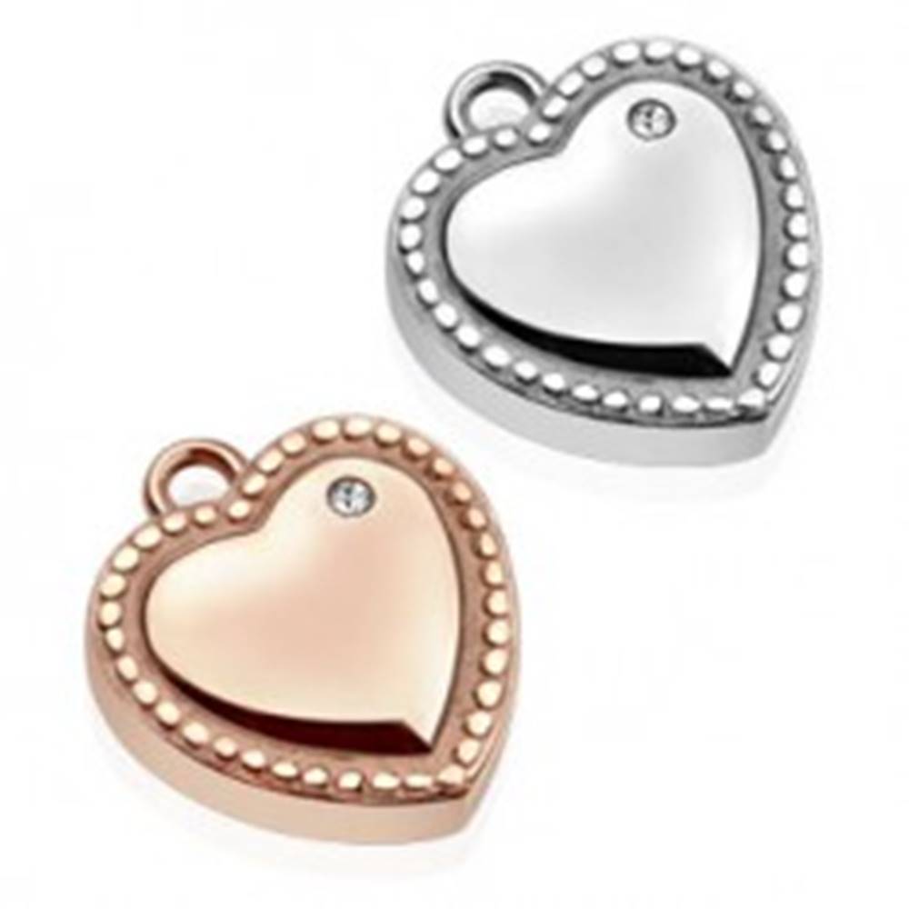 Šperky eshop Oceľový prívesok - srdce, ozdobne gravírované guličky, číry zirkón - Farba: Medená