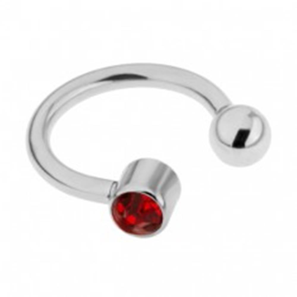 Šperky eshop Piercing z ocele do obočia - podkova striebornej farby, červený zirkón