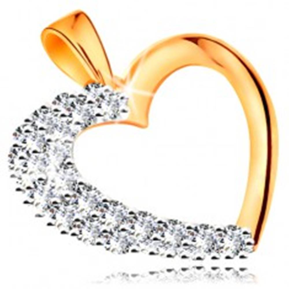 Šperky eshop Prívesok zo 14K zlata - ligotavá kontúra srdca so zirkónovou polovicou