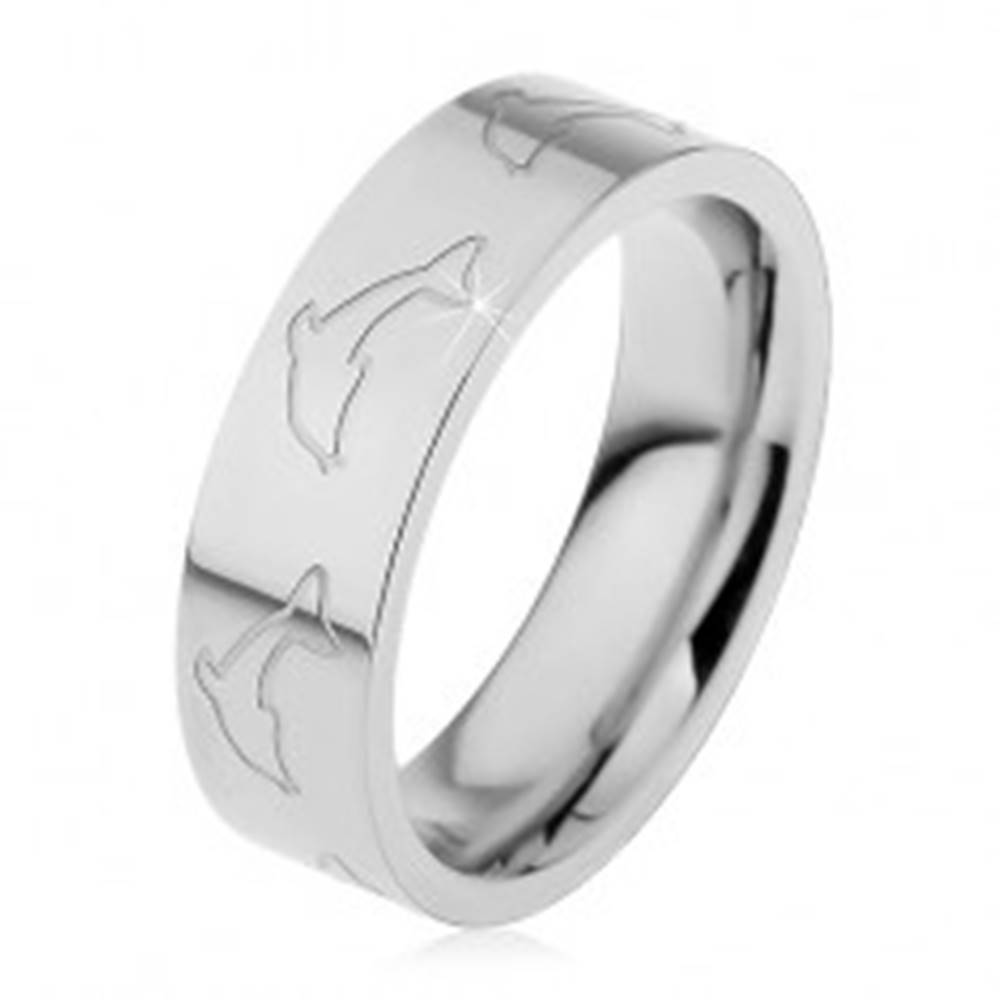 Šperky eshop Prsteň z ocele 316L, zrkadlovolesklý povrch, obrysy delfínov, 6 mm - Veľkosť: 49 mm
