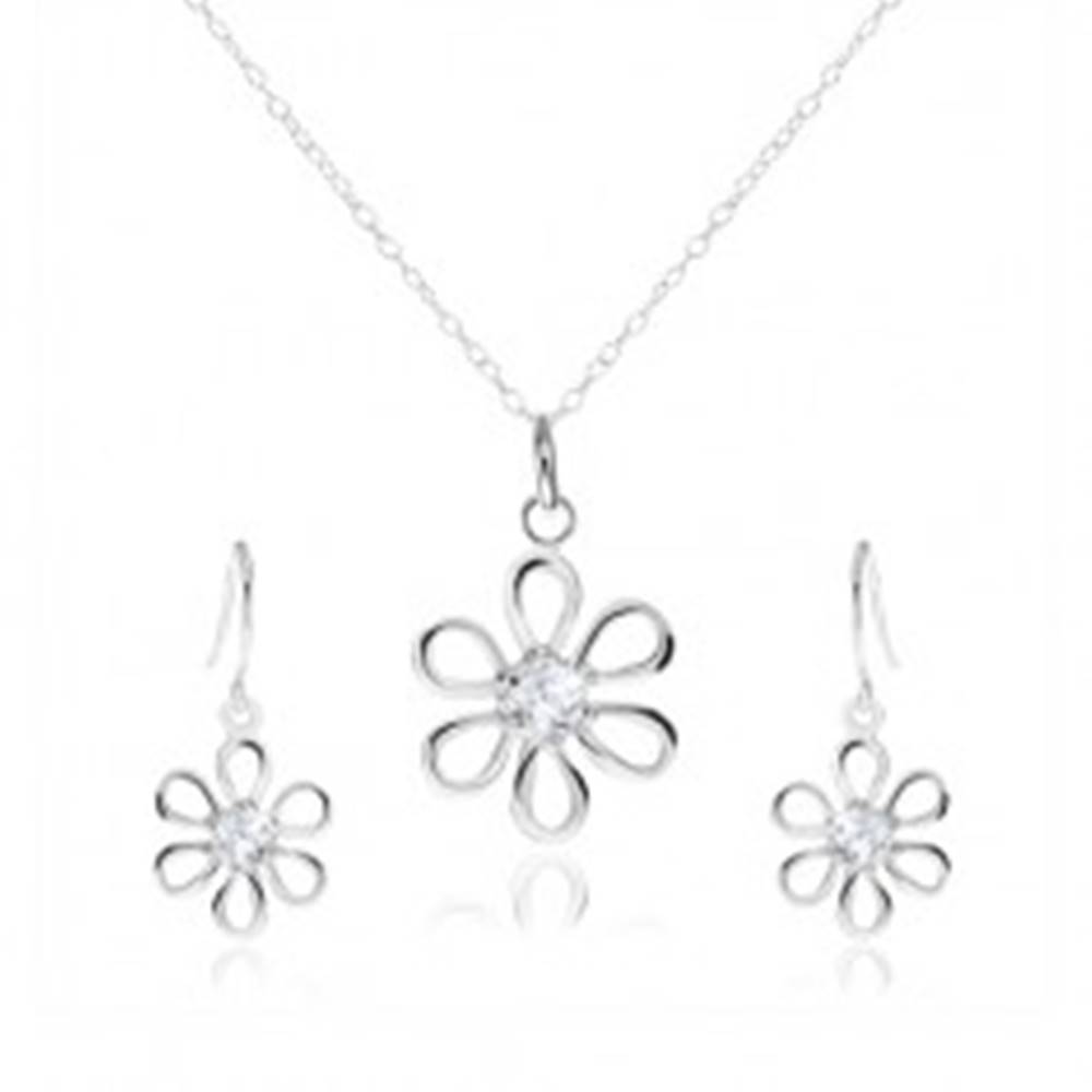 Šperky eshop Strieborná 925 sada - náhrdelník a visiace náušnice, kvet so zirkónom
