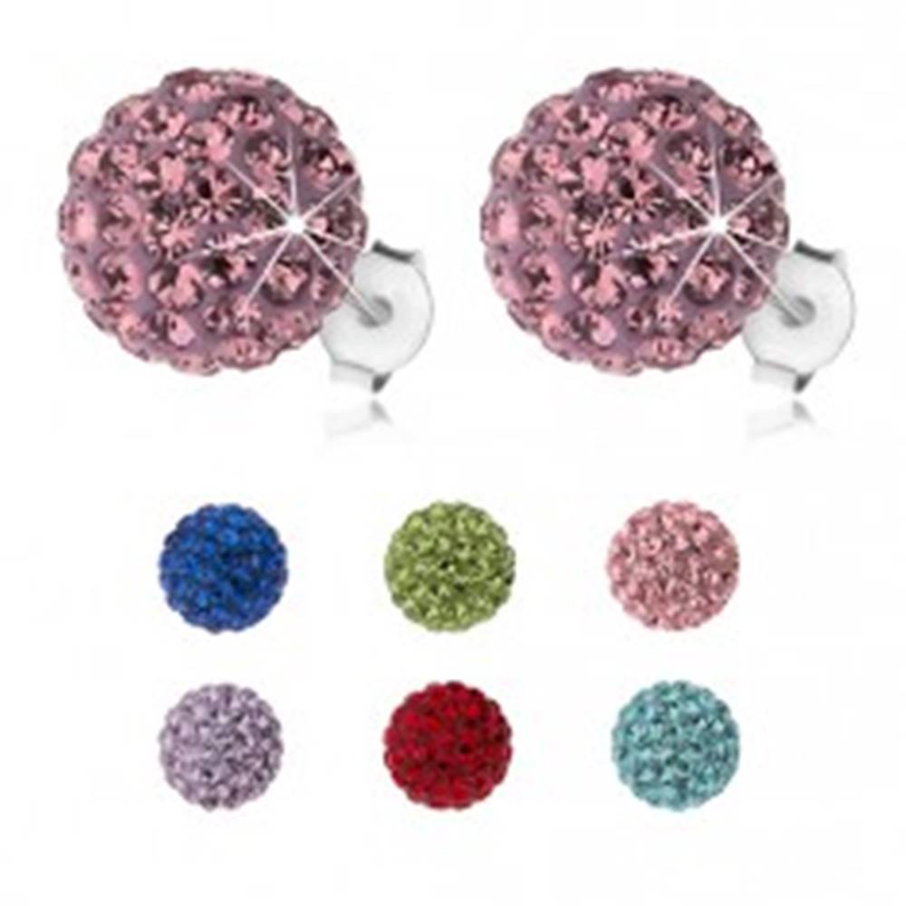 Šperky eshop Strieborné náušnice 925, trblietavé guličky s Preciosa krištáľmi, 10 mm - Farba: Červená