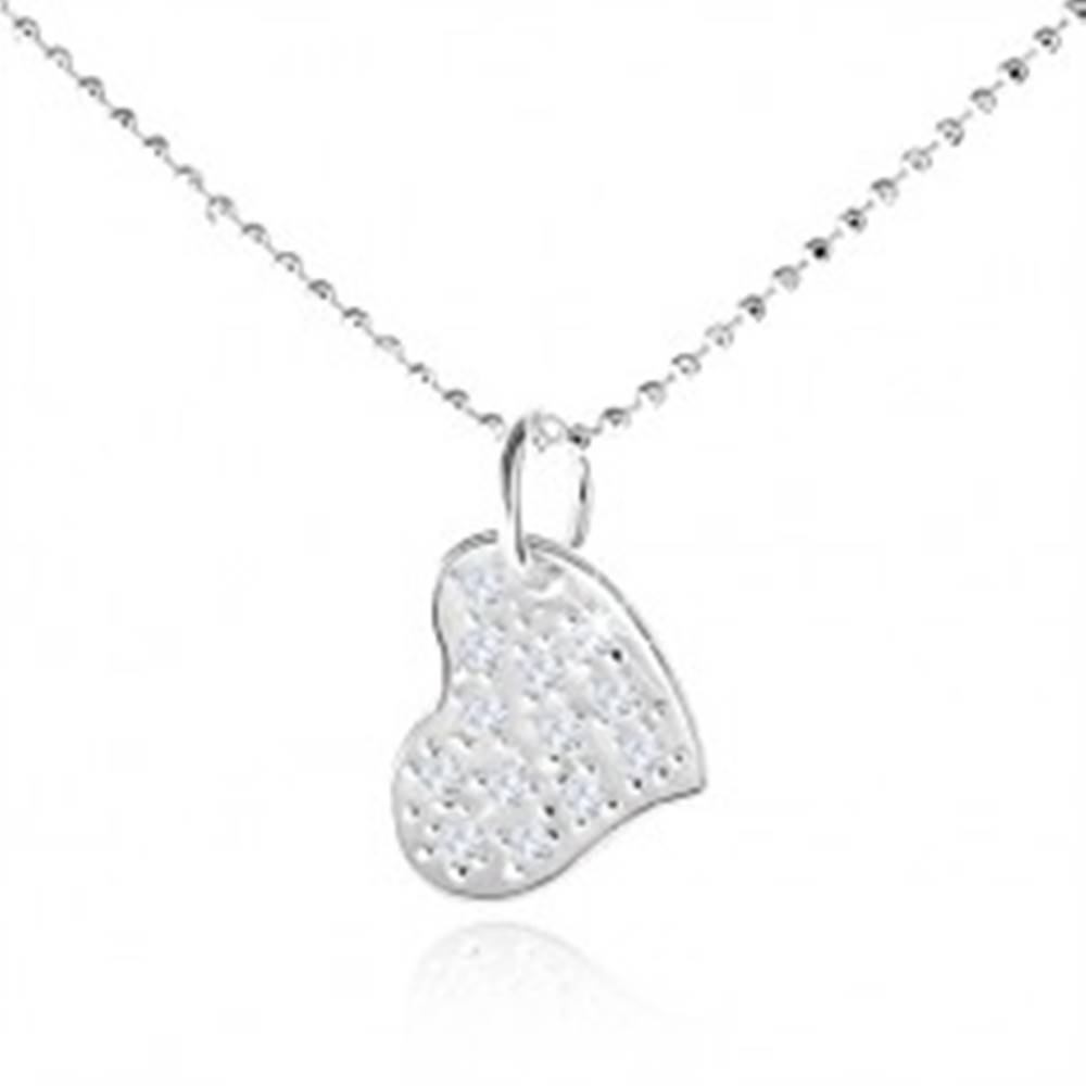 Šperky eshop Strieborný náhrdelník 925, asymetrické srdce s čírymi zirkónmi