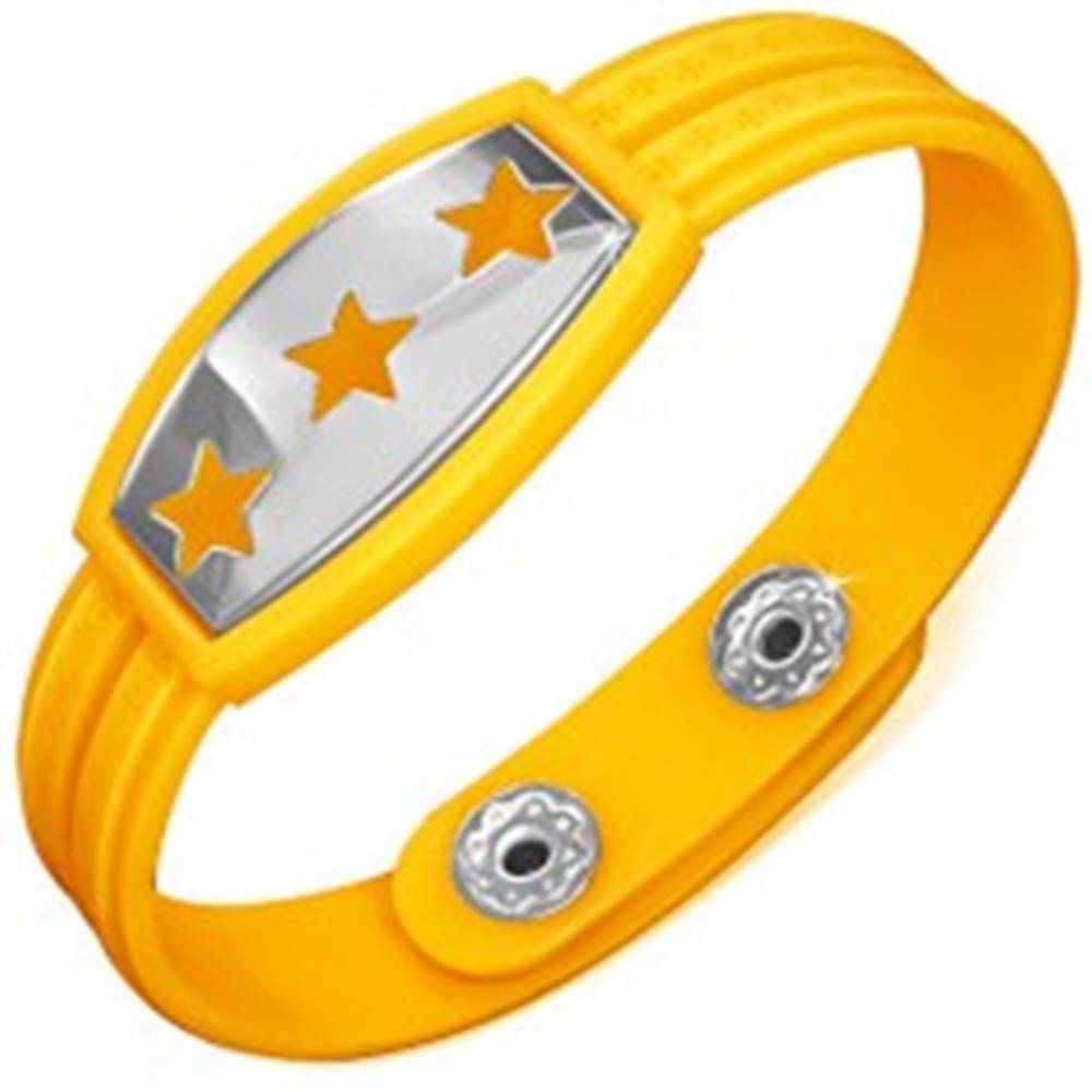 Šperky eshop Žltý gumený náramok - hviezdy na známke, grécky kľúč
