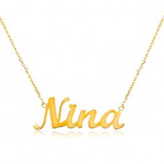 Náhrdelník zo žltého 14K zlata - tenká retiazka, lesklý prívesok - meno Nina
