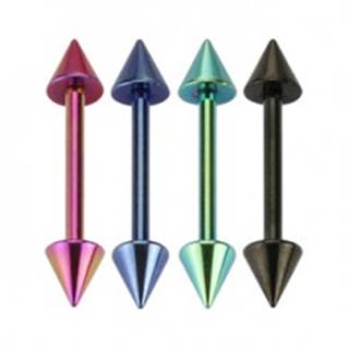 Oceľový barbell do jazyka, dva hroty, rôzne farby, úprava titánom, 16 mm - Farba piercing: Čierna