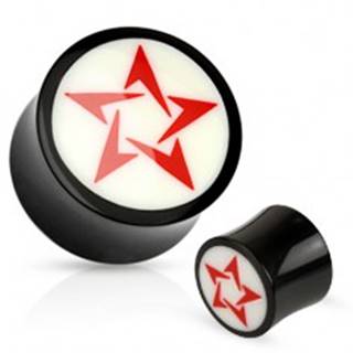Okrúhly čierno-biely plug do ucha z prírodného materiálu, červená hviezda - Hrúbka: 10 mm