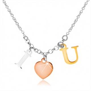 Strieborný náhrdelník 925, nápis "I LOVE U" v troch farebných odtieňoch