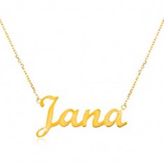 Zlatý nastaviteľný náhrdelník 14K s menom Jana, jemná ligotavá retiazka