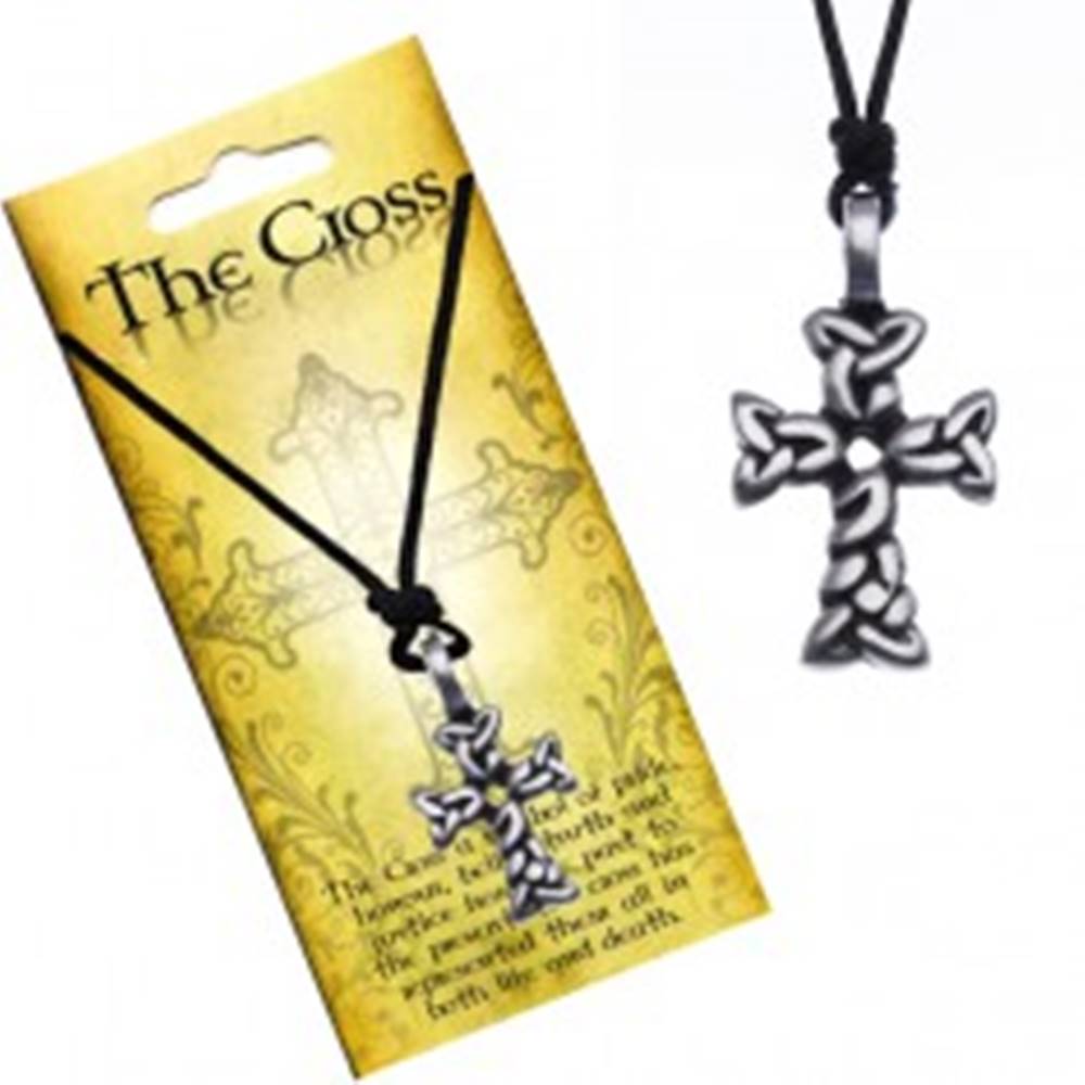 Šperky eshop Čierny náhrdelník - šnúrka, kríž z prepletených oválov