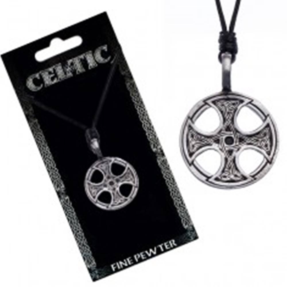Šperky eshop Čierny šnúrkový náhrdelník – kovový prívesok, keltský kríž