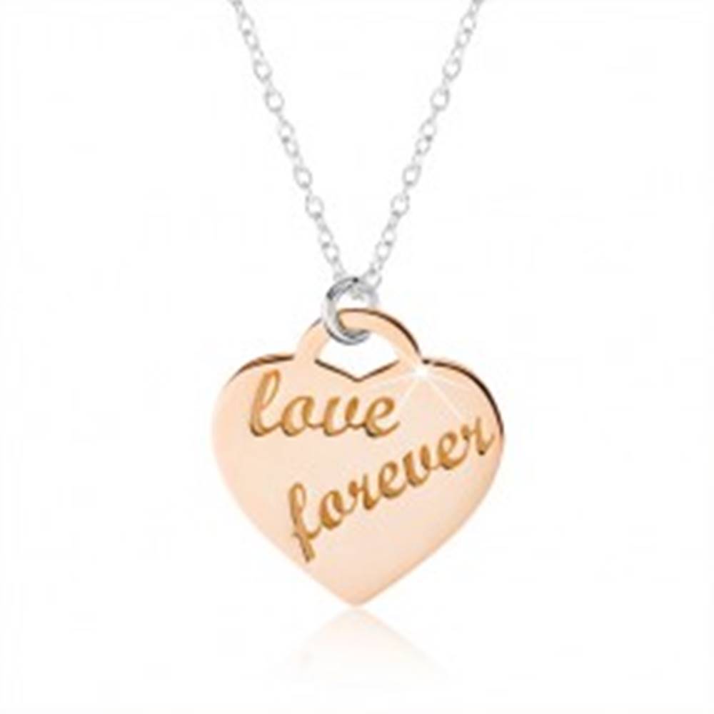 Šperky eshop Náhrdelník zo striebra 925, srdce medenej farby, nápis "love forever"