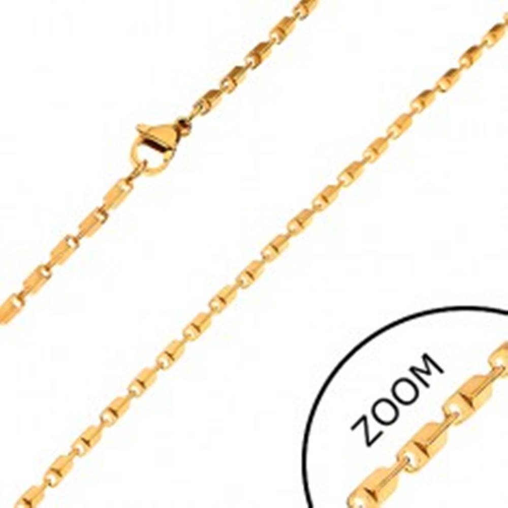 Šperky eshop Oceľová retiazka zlatej farby - lesklé skosené hranaté články, 2 mm