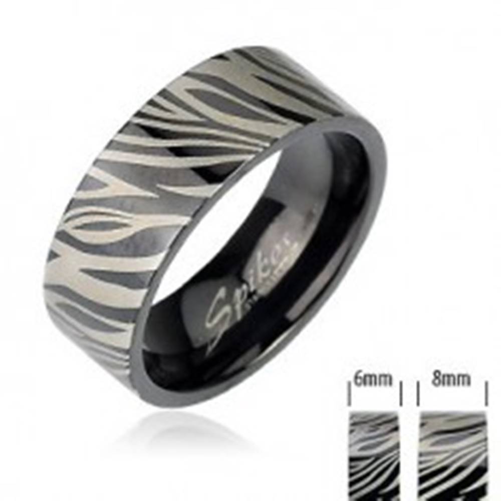 Šperky eshop Oceľový prsteň - čierna zebra - Veľkosť: 49 mm