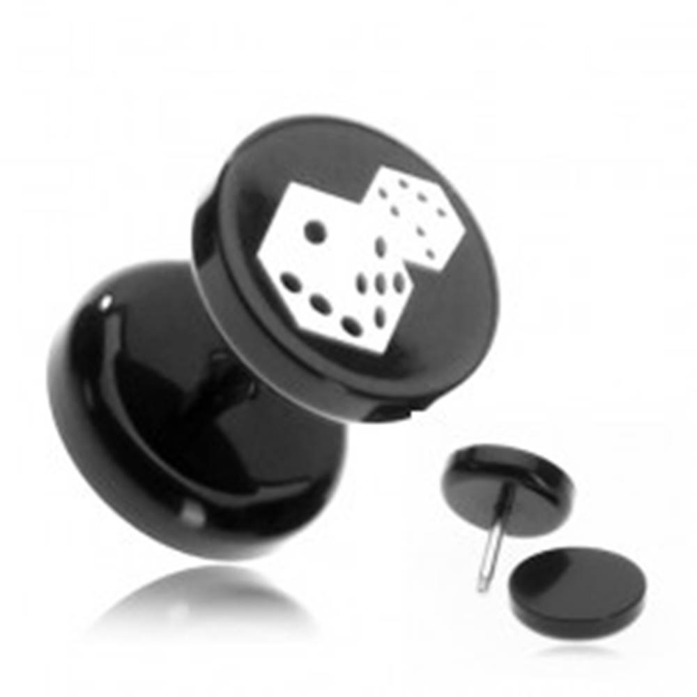 Šperky eshop Plug do ucha z akrylu - hracie kocky na čiernom koliesku