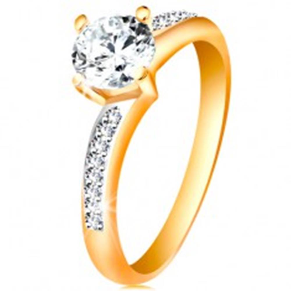 Šperky eshop Prsteň v 14K zlate - žiarivý okrúhly zirkón čírej farby, zirkónové ramená - Veľkosť: 49 mm