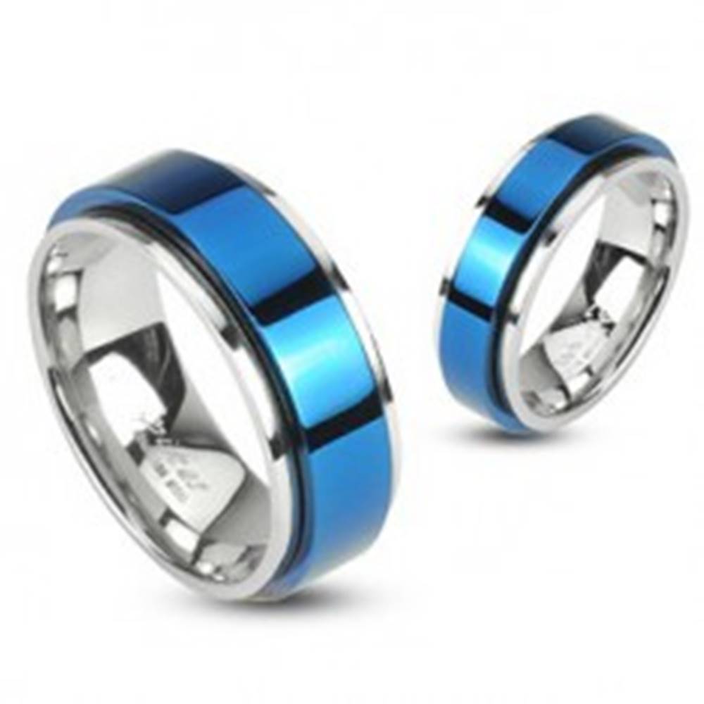 Šperky eshop Prsteň z ocele otáčavý - modrý - Veľkosť: 48 mm