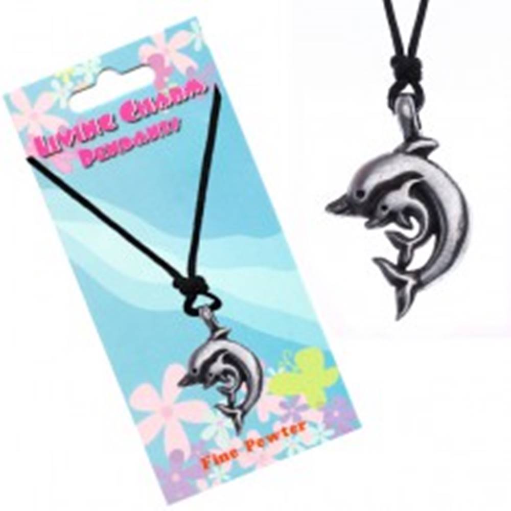 Šperky eshop Šnúrkový náhrdelník s príveskom dvoch delfínov