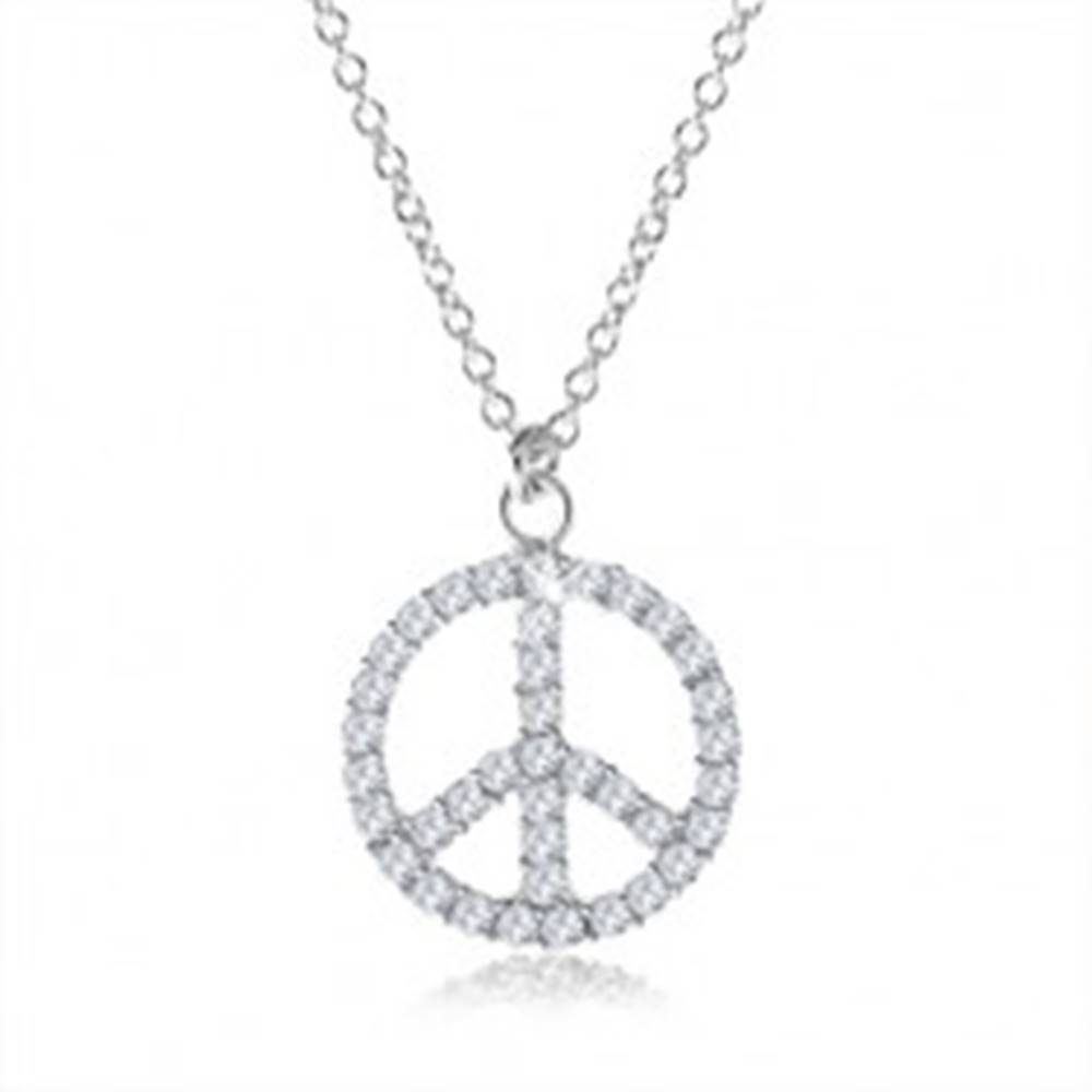Šperky eshop Strieborný náhrdelník 925, symbol mieru vykladaný čírymi zirkónmi