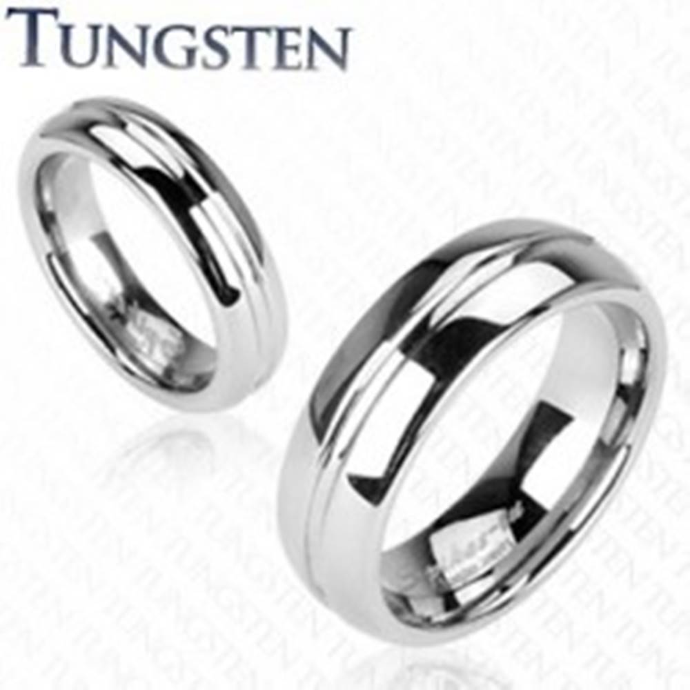 Šperky eshop Tungstenový prsteň, vrytý stredový pruh - Veľkosť: 49 mm