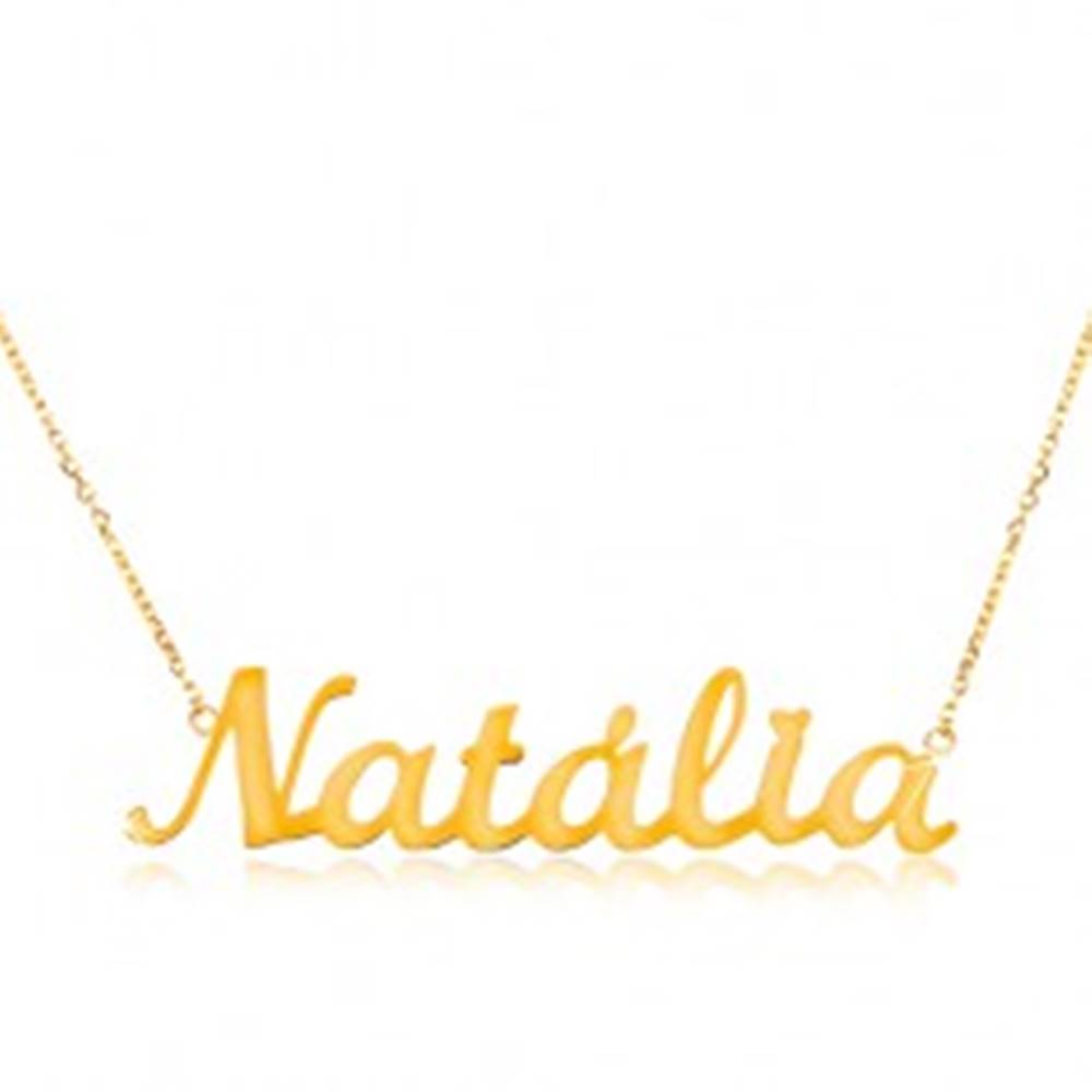 Šperky eshop Zlatý 14K náhrdelník - tenká retiazka z oválnych očiek, lesklý prívesok Natália
