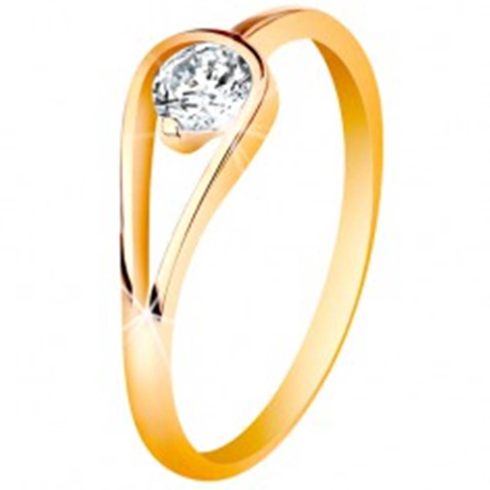 Šperky eshop Zlatý 14K prsteň s úzkymi lesklými ramenami, číry zirkón v slučke - Veľkosť: 49 mm