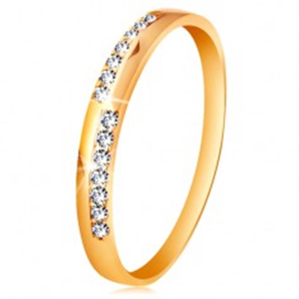 Šperky eshop Zlatý prsteň 585 - úzke línie z čírych ligotavých zirkónikov, vysoký lesk - Veľkosť: 50 mm
