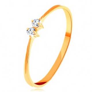 Briliantový zlatý prsteň 585 - tenké lesklé ramená, dva žiarivé číre diamanty - Veľkosť: 50 mm