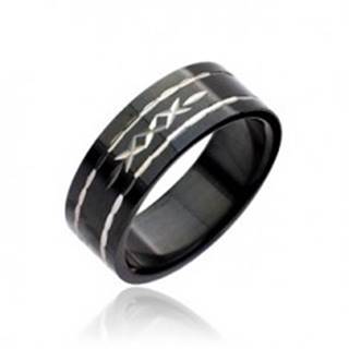 Čierny prsteň z ocele - vyryté krížiky - Veľkosť: 48 mm