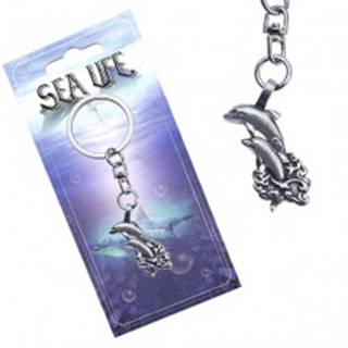 Lesklý prívesok na kľúče, dva delfíny vyskakujúce z vĺn