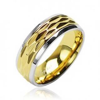 Oceľový prsteň - zvlnený motív zlatej farby - Veľkosť: 49 mm