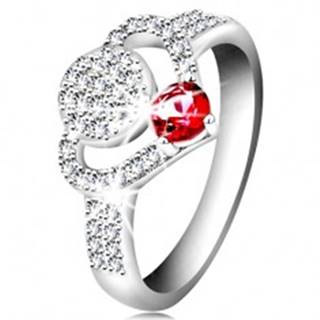 Strieborný 925 prsteň, číry zirkónový obrys srdca, kruh a ligotavý ružový zirkón - Veľkosť: 55 mm