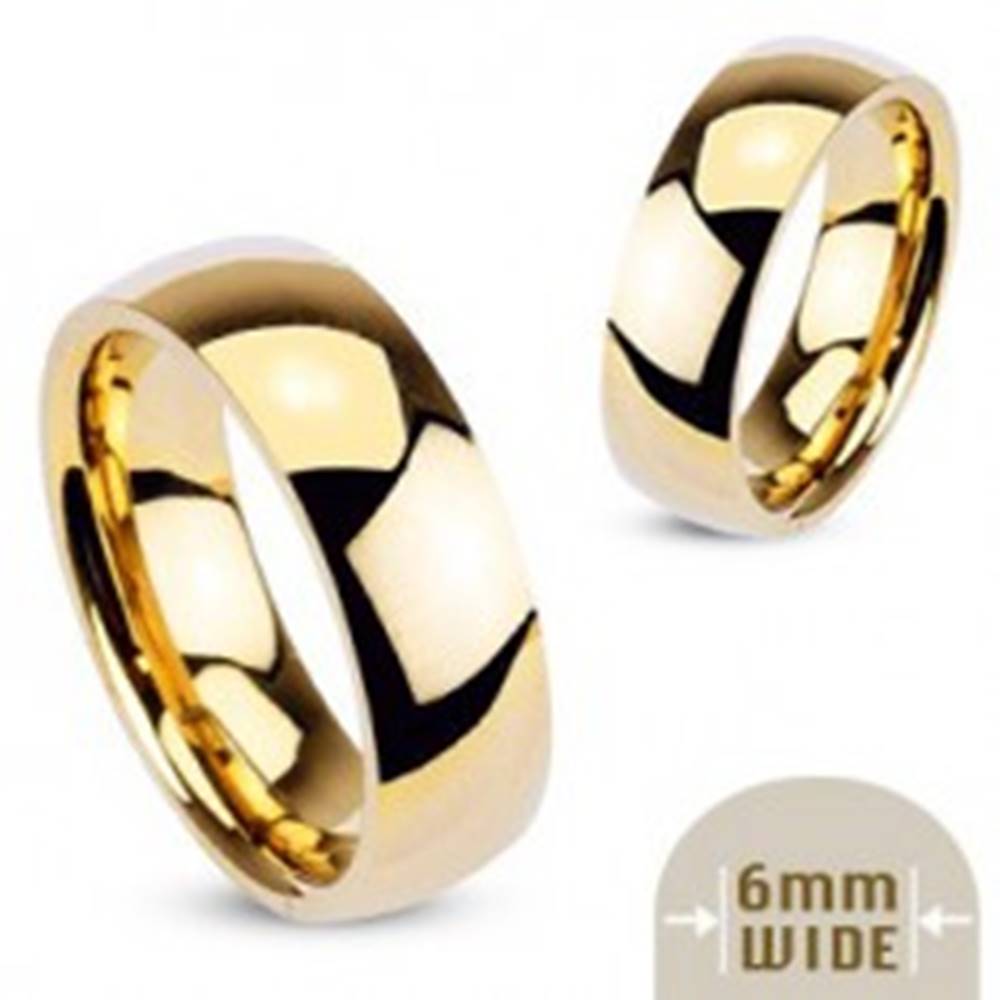 Šperky eshop Kovový prsteň - hladká lesklá obrúčka zlatej farby  - Veľkosť: 48 mm