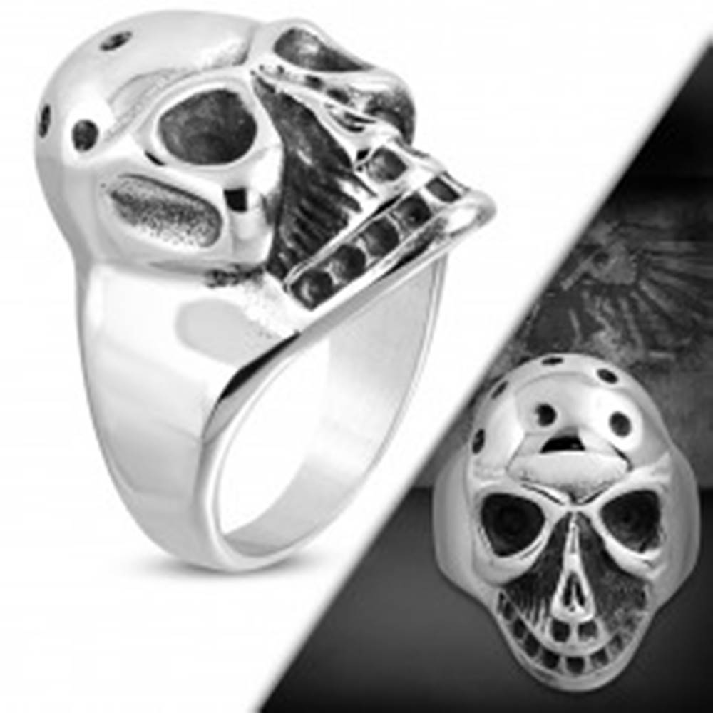 Šperky eshop Masívny prsteň z ocele 316L, patinovaná lebka s jamkami na temene - Veľkosť: 51 mm