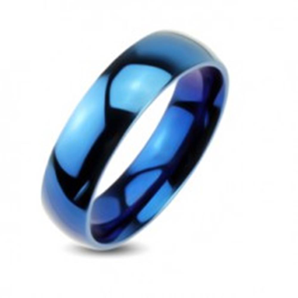 Šperky eshop Modrá kovová obrúčka - hladký prsteň so zrkadlovým leskom - Veľkosť: 48 mm