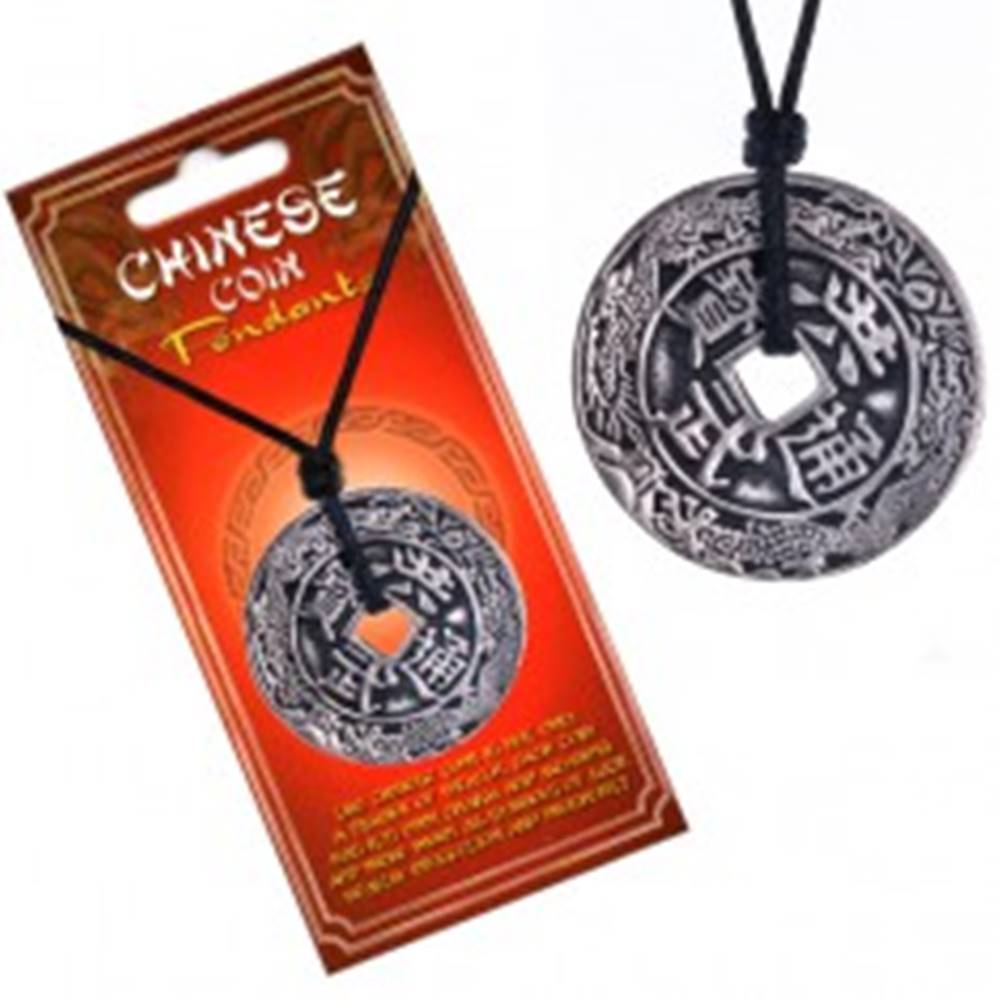 Šperky eshop Náhrdelník so šnúrkou, čínska minca, ornamenty a znaky