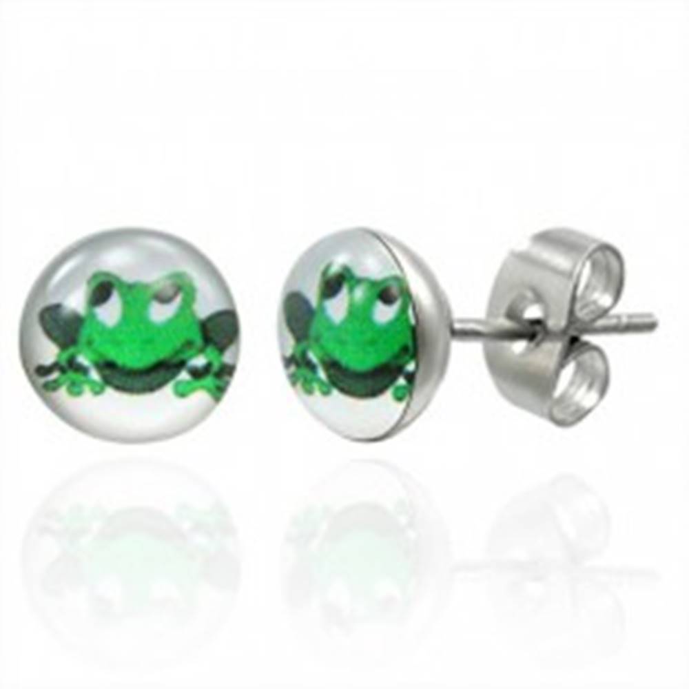 Šperky eshop Náušnice z ocele zelená usmievavá žaba